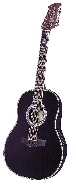 Tenson 4/4 Elektro-Akustik Roundbackgitarre Deep Bowl in schwarz, Fichtendecke 12-Saitig