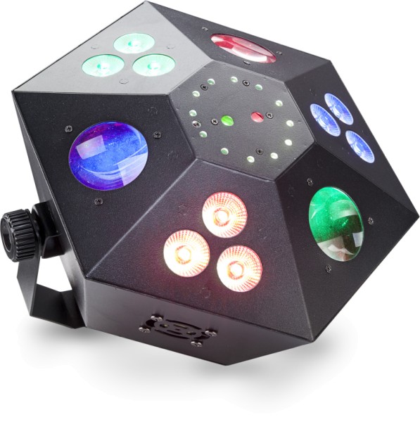 Multieffekt Box mit Laser in rot und grün, 3 Color-Wash, Stroboskop und LED-Blume