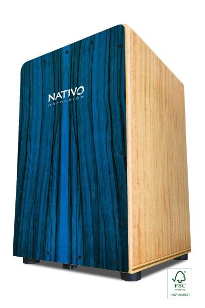 Nativo Cajon INIC-BLUE, INICIA Serie, Standardgröße, hohe Qualität, Cajon aus Eiche mit Frontplatten