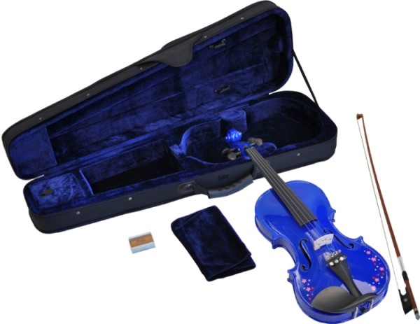 B-Ware Steinbach 4/4 Geige im SET blau mit Blumendekor handgearbeitet