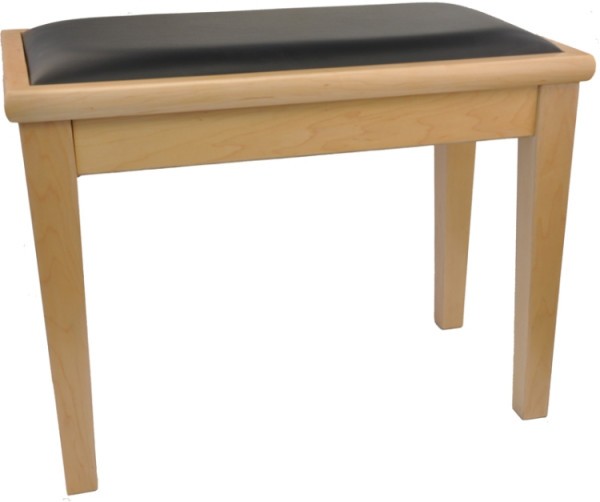 Klavierbank mit Notenfach Ahorn poliert mit schwarzem Kunstlederbezug