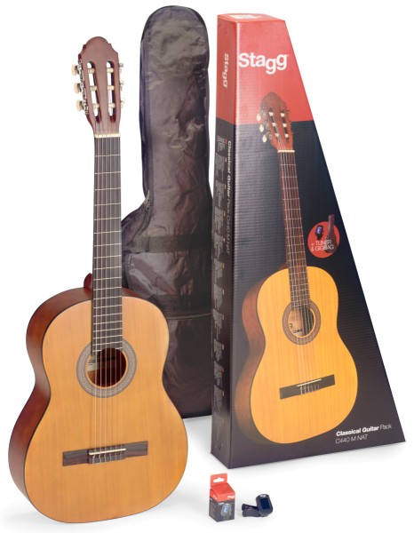 Stagg C440 M NAT PACK 4/4 Konzertgitarre natur matt klassische Gitarre mit Lindendecke inkl. Tasche,