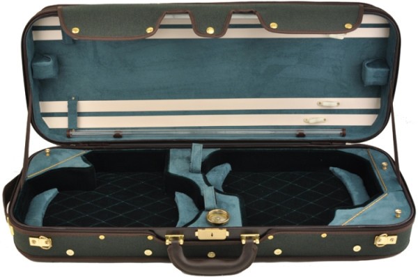 Steinbach 4/4 Doppeletui Geigenkoffer grün für 2 Geigen, Stepp