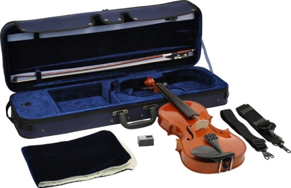 Geigenset Ideale 1/2 SET2 vollmassive Violingarnitur mit angeflammten Boden