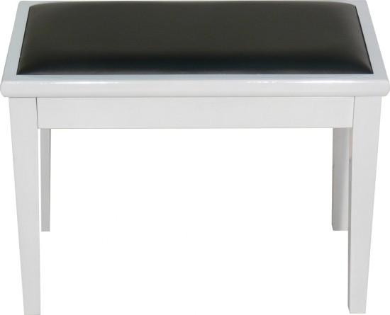 Klavierbank mit Notenfach weiß poliert mit schwarzem Kunstlederbezug