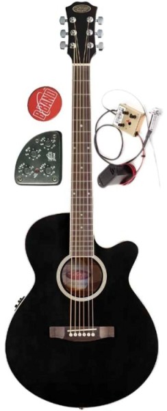 Stagg SW206CBB-BK Elektroakustische Cutaway Folk-Gitarre