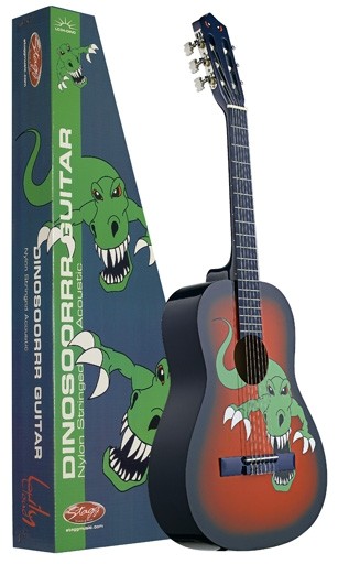 Stagg LC34-DINO Klassik-Gitarre für Kinder, 3/4 Kindergitarre mit Dinosaurierbild