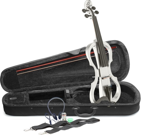 4/4 E-Violin Set mit E-Violine in weiß, Softcase und Kopfhörer