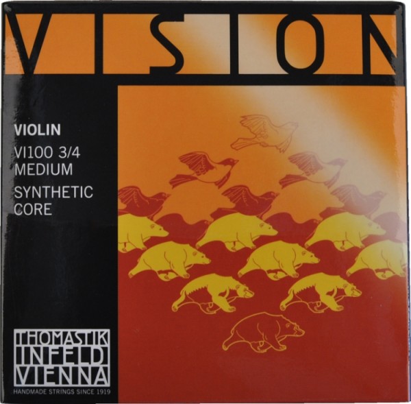 Thomastik VI100 Vision Saitensatz 3/4 Geige/Violine Nylonkern E-Saite Stahl verzinnt mittel