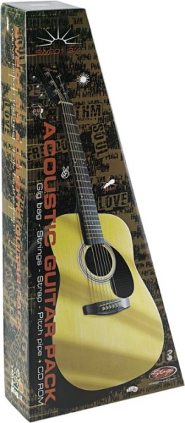 Stagg SW201 3/4N P2 3/4 Akustik-Gitarren Pack + Zubehör u. Einsteiger-Gitarrenunterricht CD