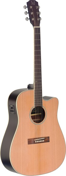 J. N. EZR-DCFI NBK 4/4 Cutaway Dreadnought Akustikgitarre mit massiver Decke aus Zeder, Ezra Serie