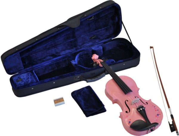 Steinbach 1/16 Geige im SET pink mit Blumendekor handgearbeitet