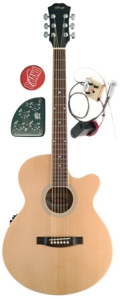Stagg SW206CBB-N Elektroakustische Folk-Gitarre mit Cutaway u. A3.2 B-Band EQ 4-Band