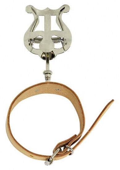 Marschgabel für Flöte kleine Lyra 1 Drücker vernickelt mit breitem Lederarmband