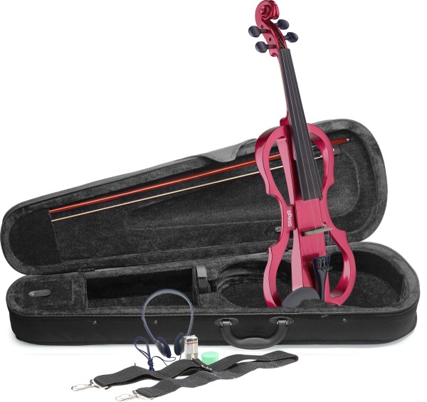 4/4 E-Violin Set mit Rot Metallic Violine, Softcase und Kopfhörer