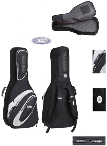 3/4 Jaeger Gitarrentasche in schwarz-anthrazit für Konzertgitarre 20mm Peak