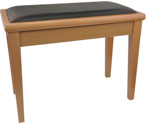 Klavierbank mit Notenfach Buche matt mit schwarzem Kunstlederbezug