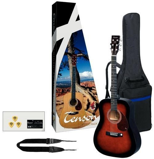 Tenson 4/4 Westerngitarre Starter-Set mit einer D1 Dreadnought in violinburst inkl. Zubehör