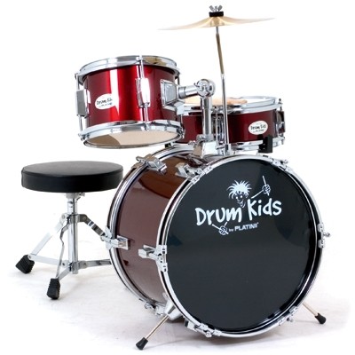 PLATIN Kinderschlagzeug DrumKids 3-teiliges 14 Zoll Junior- Schlagzeugset mit Becken, Hocker und Sti