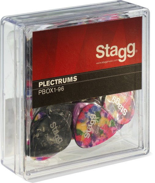 Stagg PBOX1-96 100 Stück Display-Box mit Zelluloid Standard-Plektren verschiedene Farben .96 mm